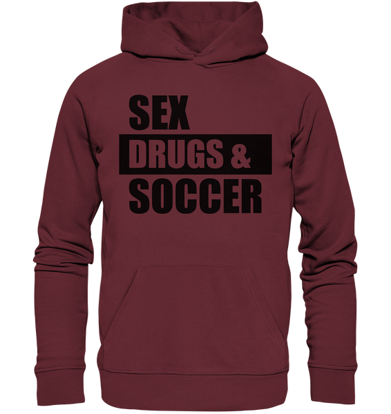 N.O.S.W. BLOCK Fanblock Hoodie "SEX, DRUGS & SOCCER" Männer Organic Hoodie weinrot