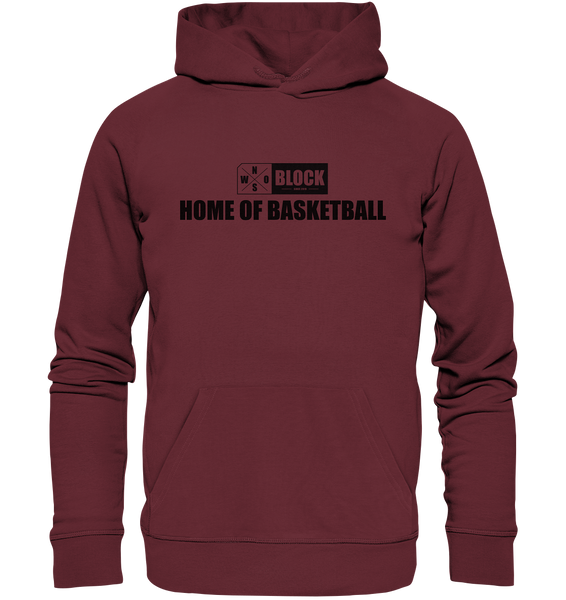 N.O.S.W. BLOCK Hoodie "HOME OF BASKETBALL" Männer Organic Kapuzenpullover weinrot