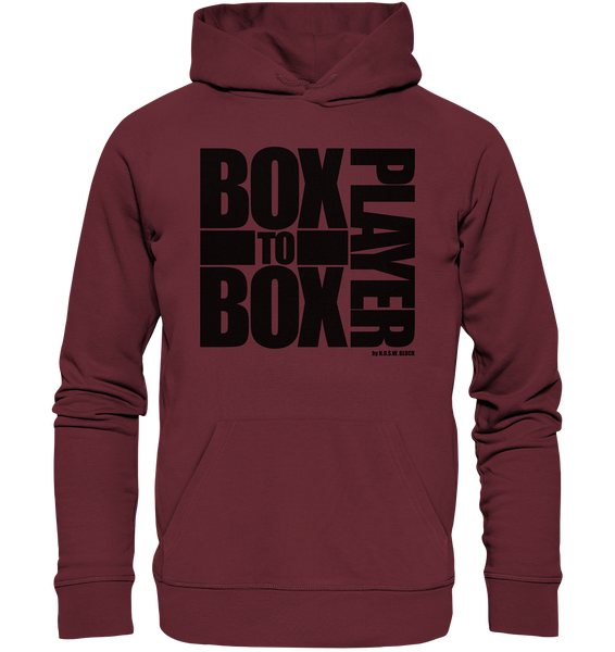 N.O.S.W. BLOCK Fanblock Hoodie "BOX TO BOX PLAYER" Männer Organic Hoodie weinrot