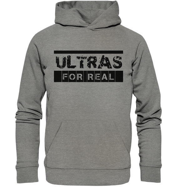 N.O.S.W. BLOCK Ultras Hoodie "ULTRAS FOR REAL" beidseitig bedruckter Männer Organic Kapuzenpullover mid heather grau