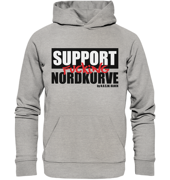 N.O.S.W. BLOCK Fanblock Hoodie "SUPPORT FUCKING NORDKURVE" Männer Organic Kapuzenpullover heathergrau