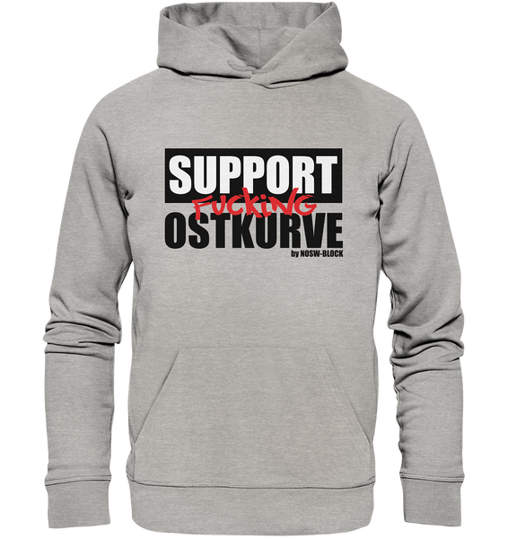 N.O.S.W. BLOCK Fanblock Hoodie "SUPPORT FUCKING OSTKURVE" Männer Organic Kapuzenpullover grau