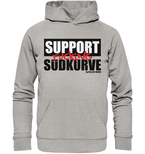 N.O.S.W. BLOCK Fanblock Hoodie "SUPPORT FUCKING SÜDKURVE" Männer Organic Kapuzenpullover heather grau