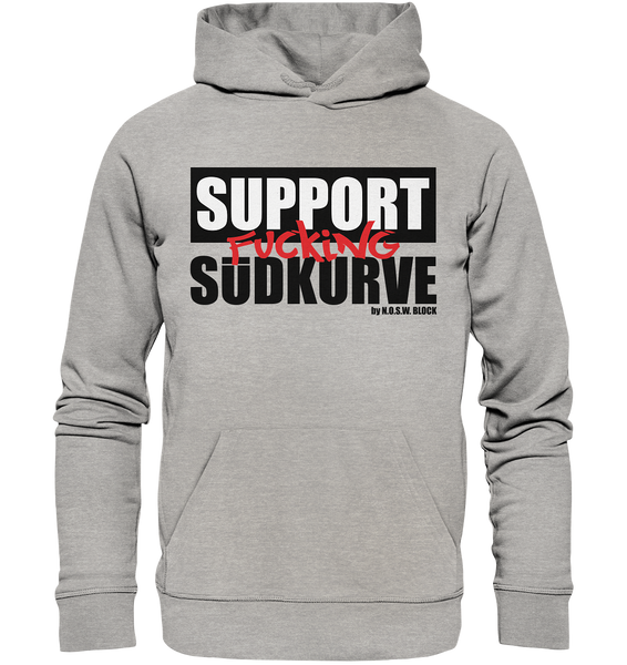 N.O.S.W. BLOCK Fanblock Hoodie "SUPPORT FUCKING SÜDKURVE" Männer Organic Kapuzenpullover heather grau