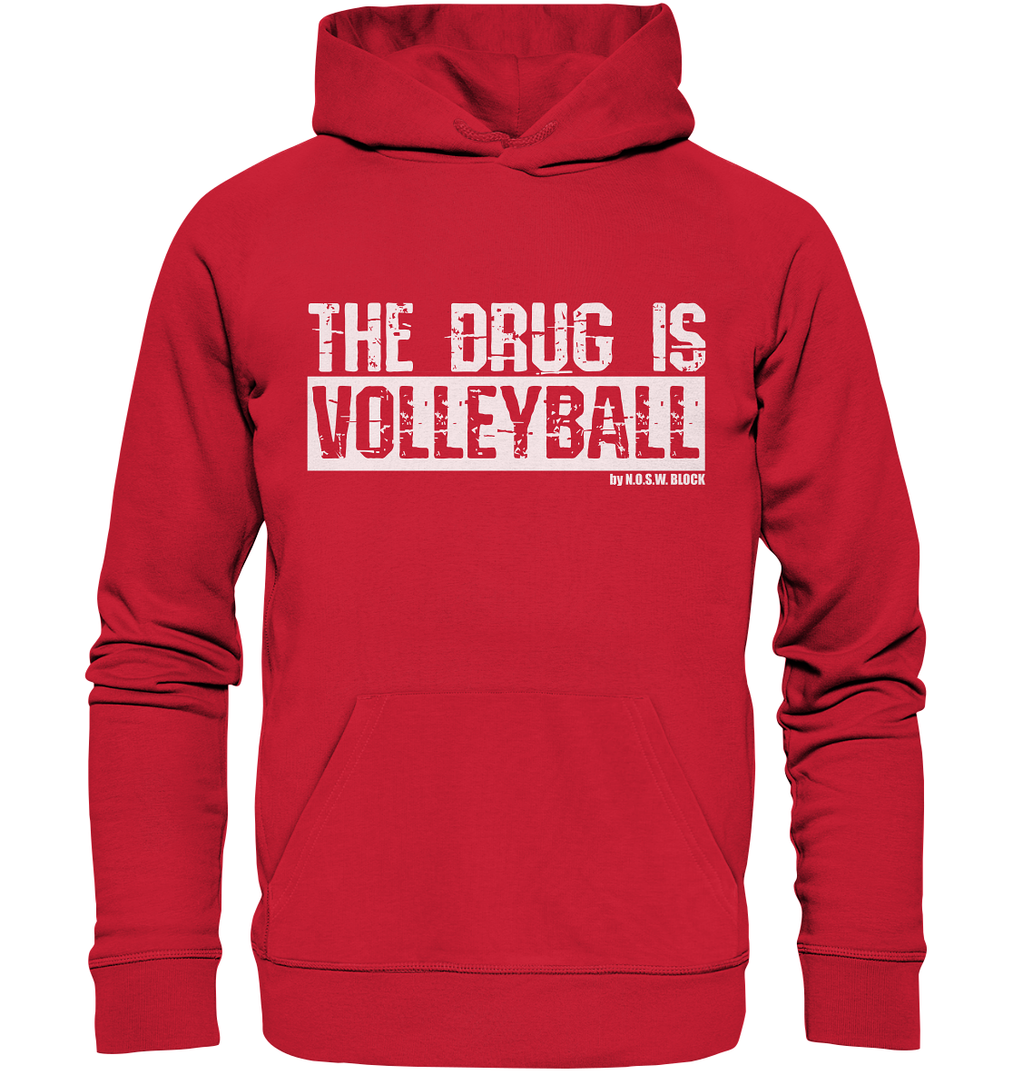 N.O.S.W. BLOCK Fanblock Hoodie "THE DRUG IS VOLLEYBALL" Männer Organic Kapuzenpullover rot