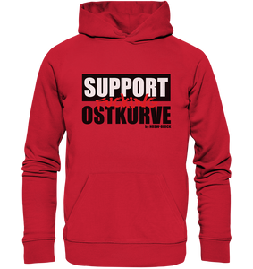 N.O.S.W. BLOCK Fanblock Hoodie "SUPPORT FUCKING OSTKURVE" Männer Organic Kapuzenpullover rot