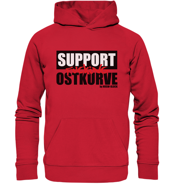 N.O.S.W. BLOCK Fanblock Hoodie "SUPPORT FUCKING OSTKURVE" Männer Organic Kapuzenpullover rot