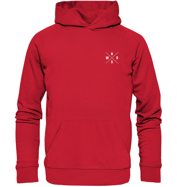 N.O.S.W. BLOCK Fanblock Hoodie "AGAINST MODERN FOOTBALL" beidseitig bedruckter Organic Kapuzenpullover rot