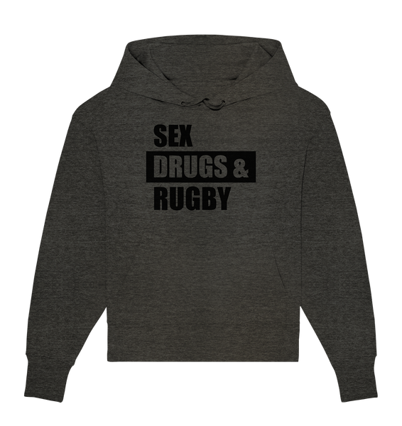 N.O.S.W. BLOCK Fanblock Hoodie "SEX, DRUGS & RUGBY" Girls Organic Oversize Kapuzenpullover dark heather grau