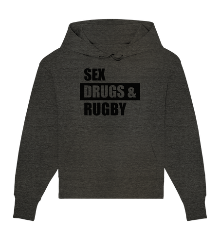 N.O.S.W. BLOCK Fanblock Hoodie "SEX, DRUGS & RUGBY" Girls Organic Oversize Kapuzenpullover dark heather grau
