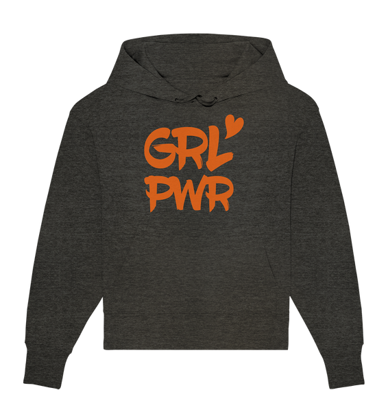 N.O.S.W. BLOCK Fanblock Hoodie "GRL PWR" Girls Organic Oversize Kapuzenpullover dark heather grau