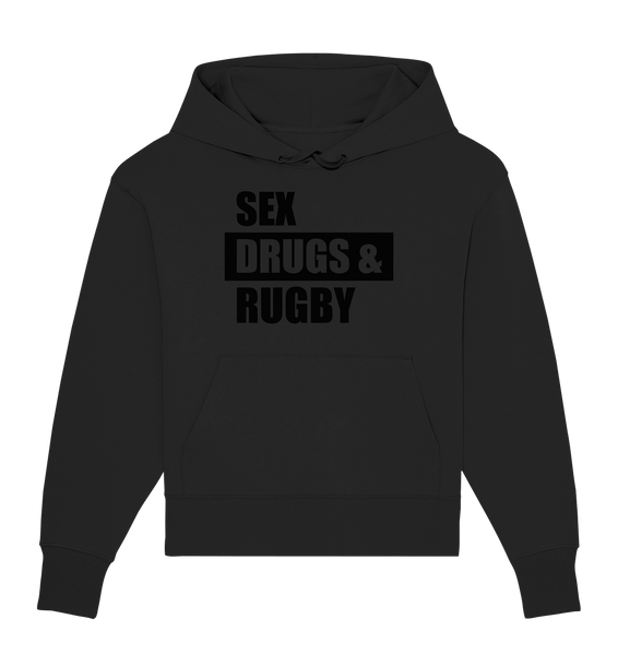N.O.S.W. BLOCK Fanblock Hoodie "SEX, DRUGS & RUGBY" Girls Organic Oversize Kapuzenpullover schwarz