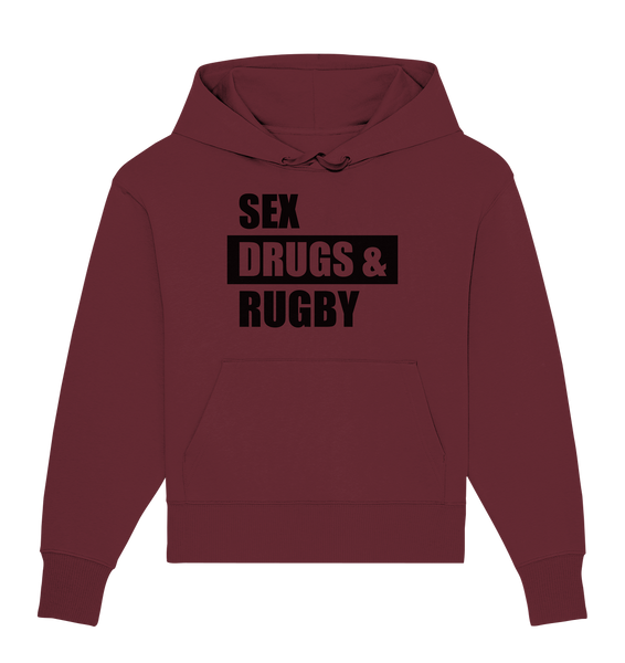 N.O.S.W. BLOCK Fanblock Hoodie "SEX, DRUGS & RUGBY" Girls Organic Oversize Kapuzenpullover weinrot