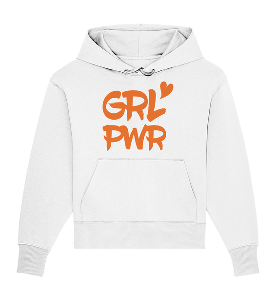 N.O.S.W. BLOCK Fanblock Hoodie "GRL PWR" Girls Organic Oversize Kapuzenpullover weiss