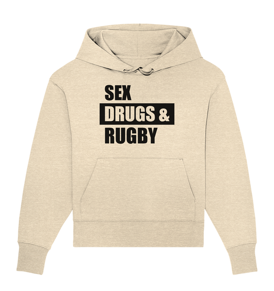 N.O.S.W. BLOCK Fanblock Hoodie "SEX, DRUGS & RUGBY" Girls Organic Oversize Kapuzenpullover natural raw