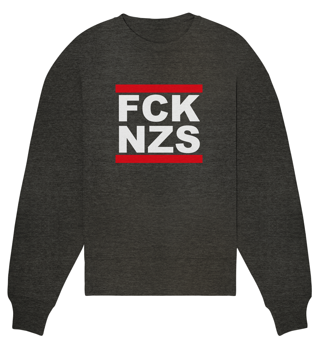 N.O.S.W. BLOCK Gegen Rechts Sweater "FCK NZS" Frauen Organic Oversize Sweatshirt dark heather grau