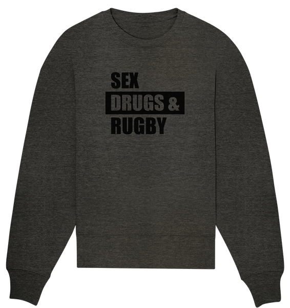 N.O.S.W. BLOCK Fanblock Sweater "SEX, DRUGS & RUGBY" Girls Organic Oversize Sweatshirt dark heather grau
