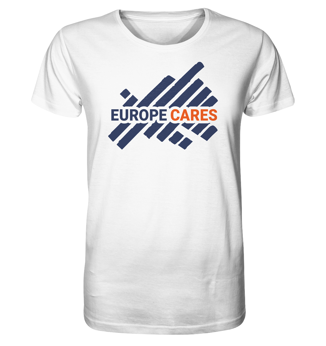 Europe Cares Shirt UNISEX Organic Rundhals T-Shirt Logo blau/orange 