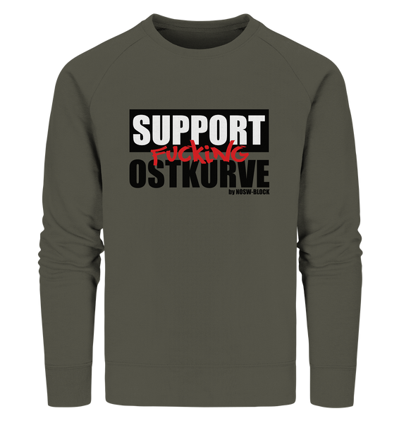 N.O.S.W. BLOCK Fanblock Sweater "SUPPORT FUCKING OSTKURVE" Männer Organic Sweatshirt khaki