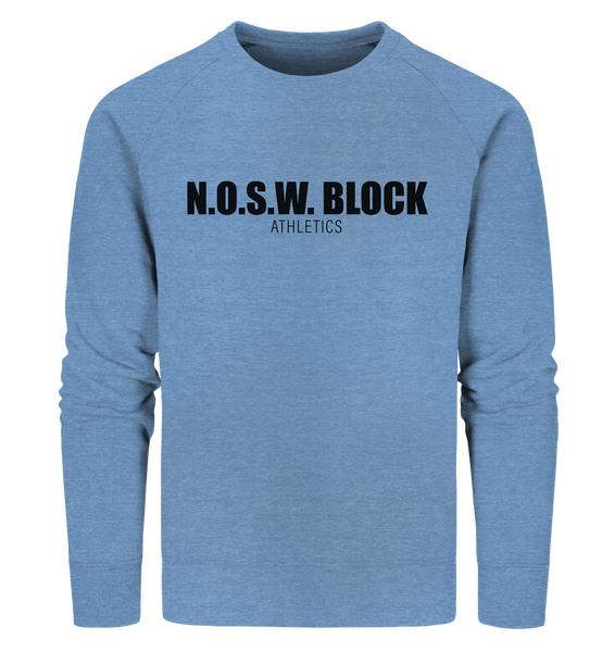 N.O.S.W. BLOCK Sweater "N.O.S.W. BLOCK ATHLETICS" Männer Organic Sweatshirt mid heather blau