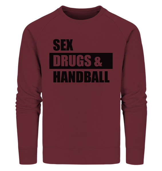 N.O.S.W. BLOCK Fanblock Sweater "SEX, DRUGS & HANDBALL" Männer Organic Sweatshirt weinrot