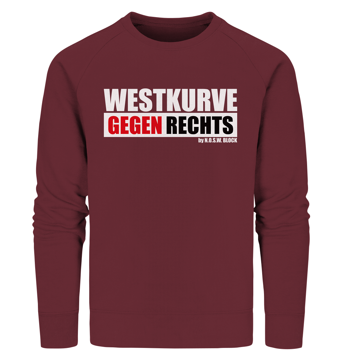 N.O.S.W. BLOCK Gegen Rechts Sweater "WESTKURVE GEGEN RECHTS" Männer Organic Sweatshirt weinrot