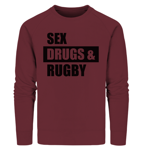 N.O.S.W. BLOCK Fanblock Sweater "SEX, DRUGS & RUGBY" Männer Organic Sweatshirt weinrot