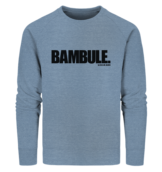 N.O.S.W. BLOCk Fanblock Sweater "BAMBULE." Organic Sweatshirt mid heather blau