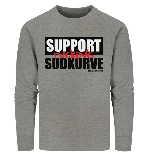 N.O.S.W. BLOCK Fanblock Sweater "SUPPORT FUCKING SÜDKURVE" Männer Organic Sweatshirt mid heather grau