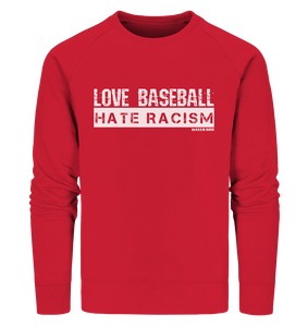 N.O.S.W. BLOCK Gegen Rechts Sweater "LOVE BASEBALL HATE RACISM" Männer Organic Sweatshirt rot