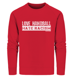 N.O.S.W. BLOCK Gegen Rechts Sweater "LOVE HANDBALL HATE RACISM" Männer Organic Sweatshirt rot