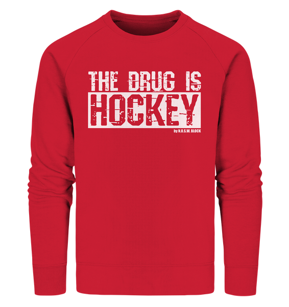 N.O.S.W. BLOCK Fanblock Sweater "THE DRUG IS HOCKEY" Männer Organic Sweatshirt rot