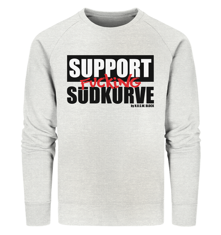 N.O.S.W. BLOCK Fanblock Sweater "SUPPORT FUCKING SÜDKURVE" Männer Organic Sweatshirt creme heather grau