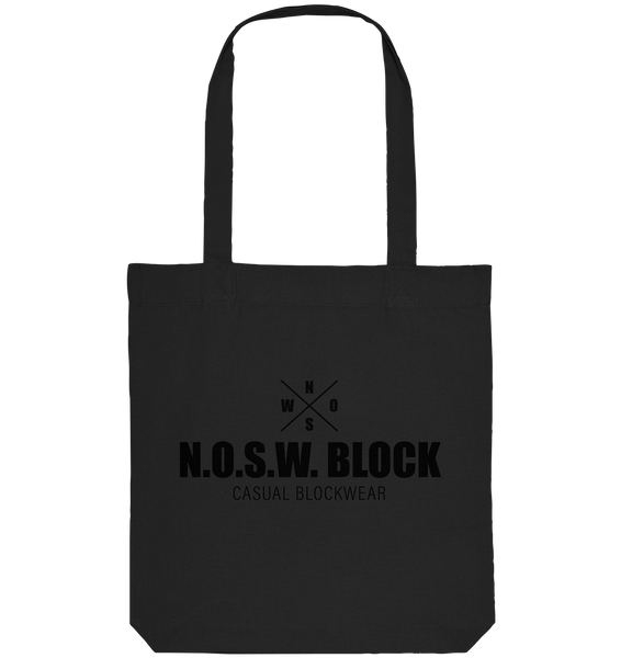 N.O.S.W. BLOCK Tote-Bag "CREW NULL04" beidseitig bedruckte Organic Baumwolltasche schwarz