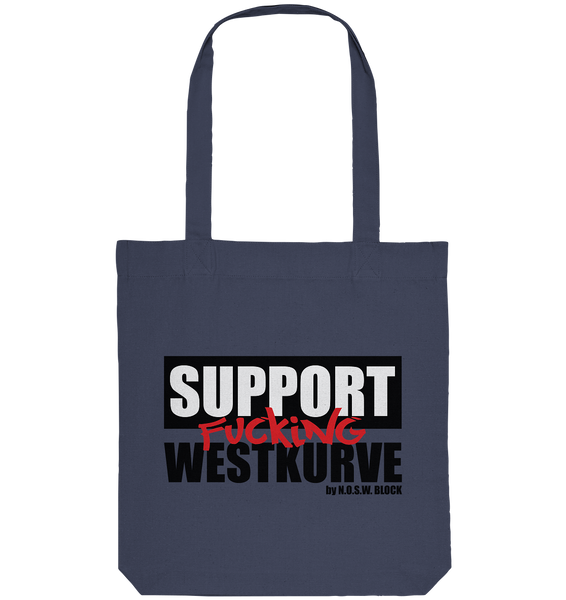 N.O.S.W. BLOCK Fanblock Tote-Bag "SUPPORT FUCKING WESTKURVE" Organic Baumwolltasche midnight blue