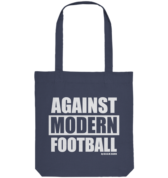 N.O.S.W. BLOCK Fanblock Tote-Bag "AGAINST MODERN FOOTBALL" Organic Baumwolltasche dunkelblau