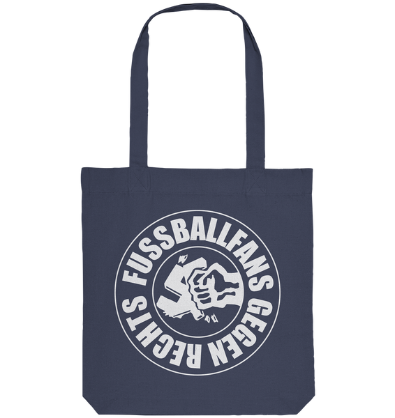 N.O.S.W. BLOCK Gegen Rechts Tote-Bag "FUSSBALLFANS GEGEN RECHTS" Organic Baumwolltasche dunkelblau