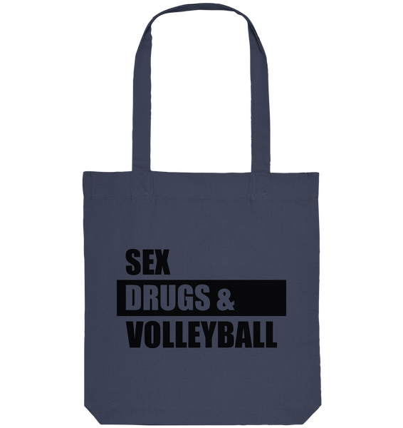 N.O.S.W. BLOCK Fanblock Tote-Bag "SEX, DRUGS & VOLLEYBALL" Organic Baumwolltasche midnight blue