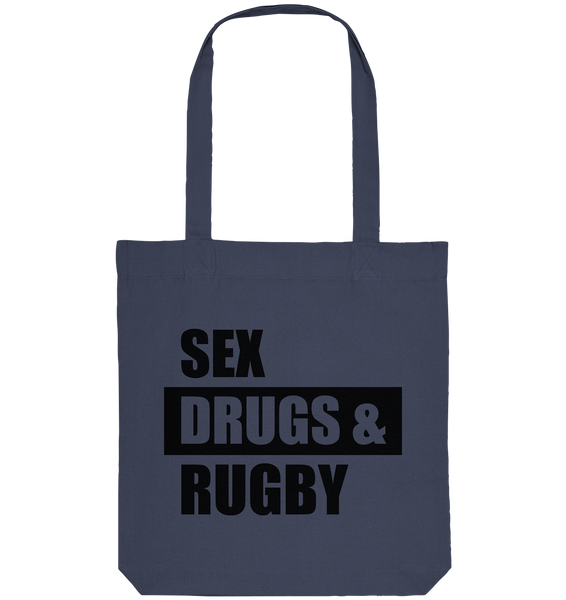 N.O.S.W. Fanblock Tote-Bag "SEX, DRUGS & RUGBY" Organic Baumwolltasche midnight blue