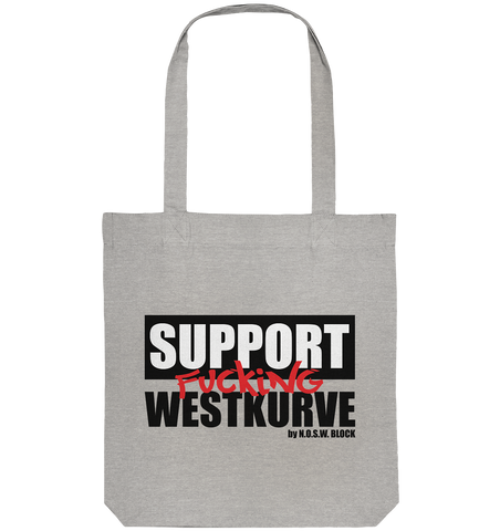 N.O.S.W. BLOCK Fanblock Tote-Bag "SUPPORT FUCKING WESTKURVE" Organic Baumwolltasche heather grau