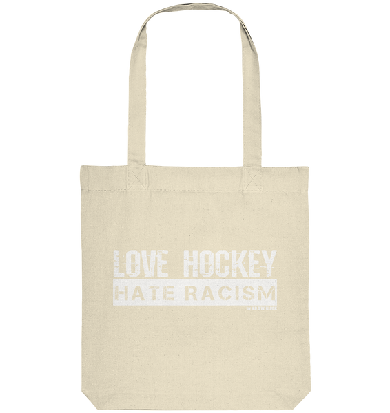 N.O.S.W. BLOCK Gegen Rechts Tote-Bag "LOVE HOCKEY HATE RACISM" Organic Baumwolltasche natural