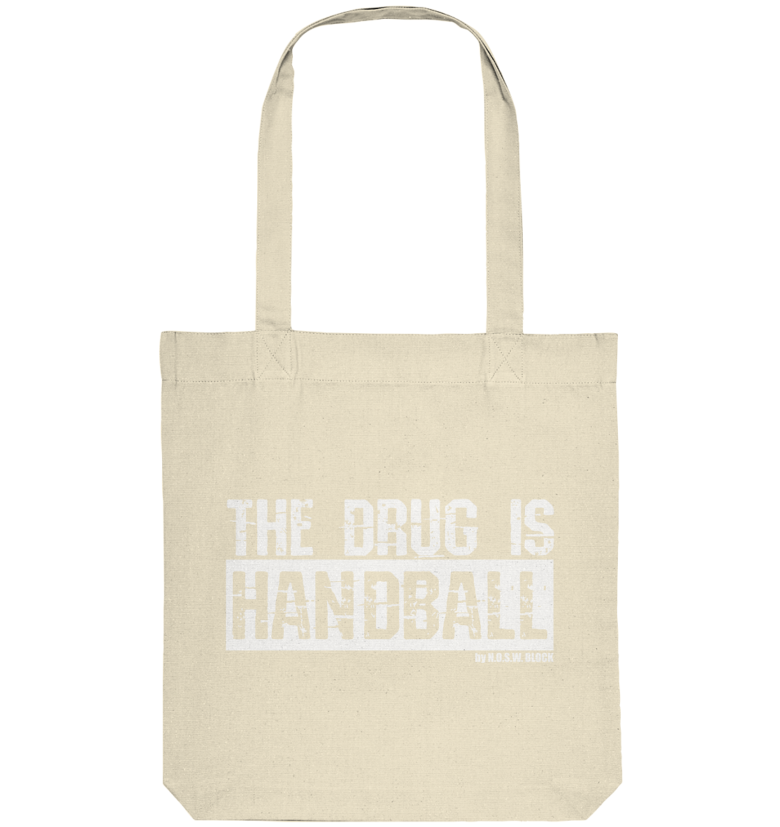 N.O.S.W. BLOCK Fanblock Tote-Bag "THE DRUG IS HANDBALL" Organic Baumwolltasche natural